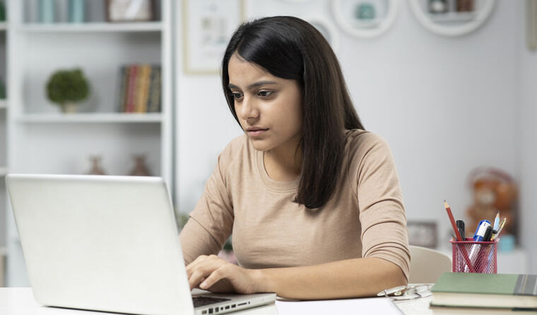 Woman taking an online exam