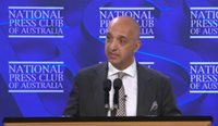 Mike Doustdar, President and CEO of Ozempic manufacturer Novo Nordisk, addressing the National Press Club on Monday.