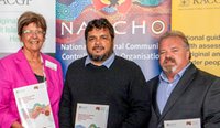 NACCHO CEO, Pat Turner, NACCHO Chair, John Singer, and Chair of RACGP Aboriginal and Torres Strait Islander Health Associate Professor Peter O’Mara at the launch of the National Guide.