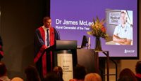 Dr James McLeod accepting the inaugural RACGP Rural Generalist of the Year award at GP25. (Image: Jake Pinskier)