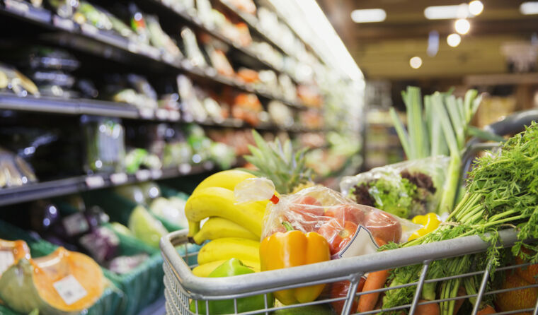 Shopping trolley with healthy food