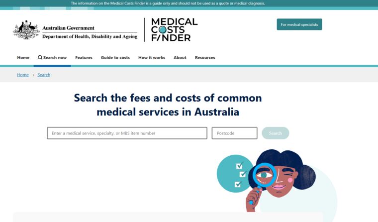 Medical Costs Finder website screengrab