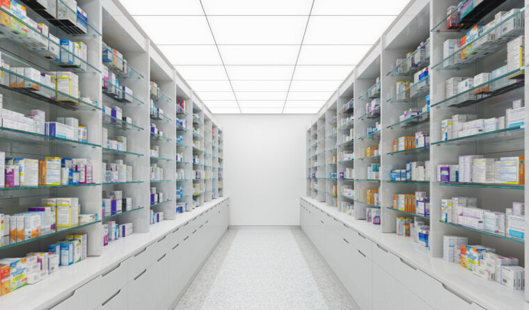 Pharmacy shelves.