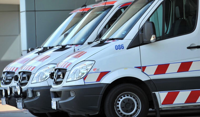 Line-up of ambulances