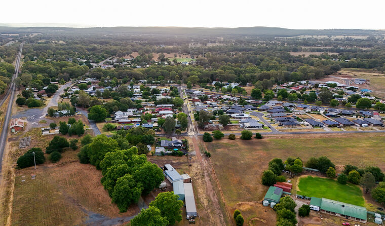 Aerial shot of regional town in Australia