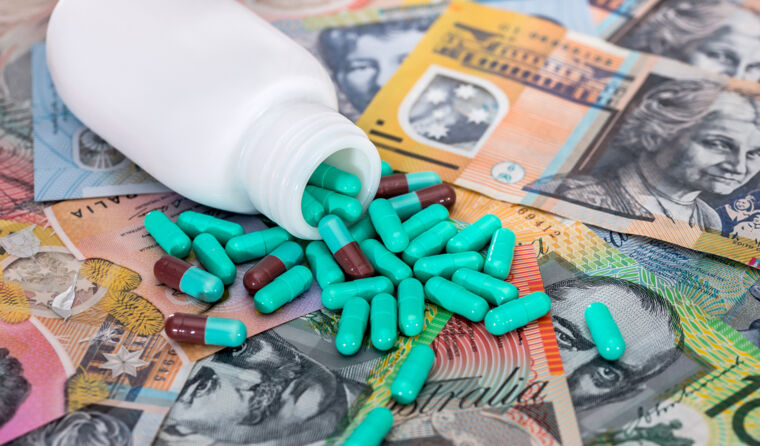 Money and medication piled up