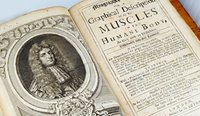 Brown’s Muscles, published in 1698, previously belonged to Hobart’s first female GP, Dr Christine Walch. (Image reproduced courtesy of COMA Tasmania)