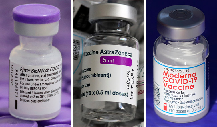 Composite image of Moderna, Pfizer and AZ vaccines