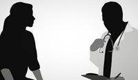 Silhouette of doctor talking to patient.