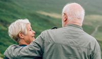Elderly couple enjoying life outdoors.