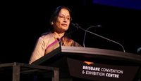 Dr Raji Krishnan accepts her GP of the Year award at last month’s GP25 conference in Brisbane. (Image: Jake Pinskier)