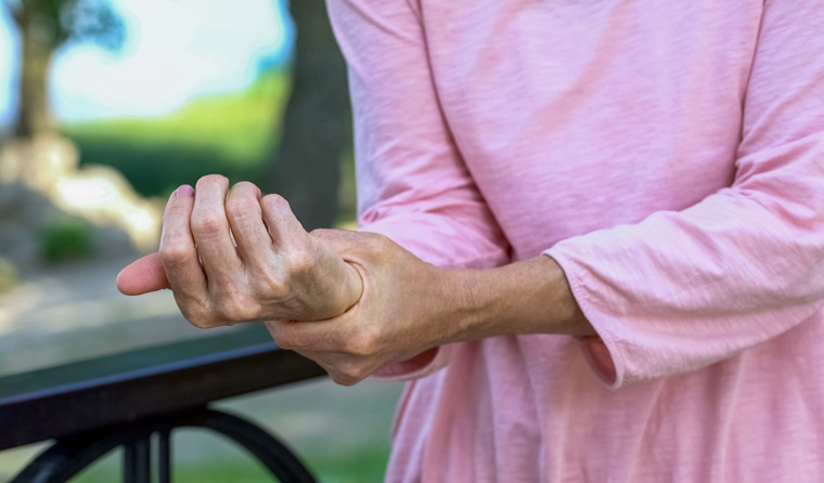 Elderly woman with wrist pain.