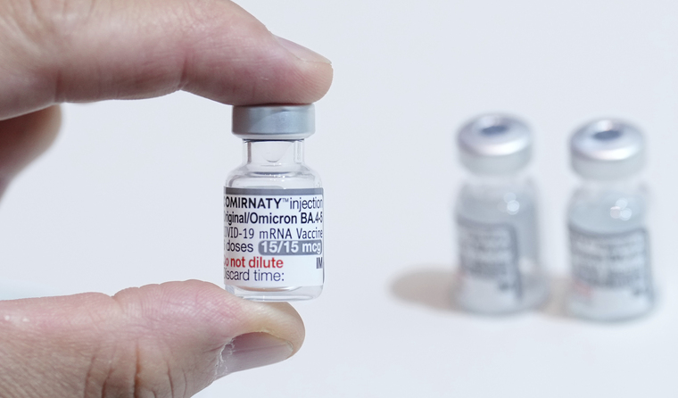 A vial of Pfizer’s bivalent vaccine. 