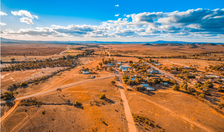 Aerial view of a small town in South Australia.