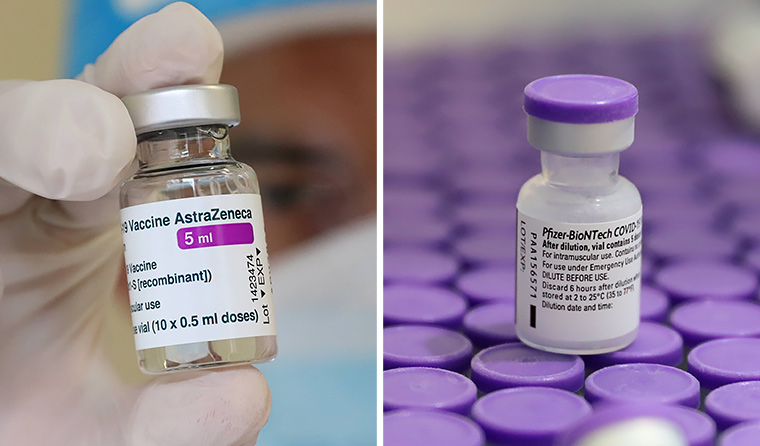 Vials of the AstraZeneca and Pfizer vaccines.