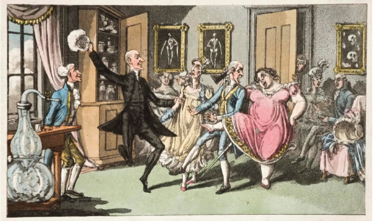 Figure 1. Doctor Syntax and his wife making an experiment in pneumatics. Depiction of a 19th century ‘laughing gas party’. Reproduced with permission from Science Museum Group, London.