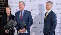RACGP Queensland Chair Dr Cath Hester, Queensland Health Minister Tim Nicholls, and RACGP President Dr Michael Wright announcing ADHD reforms at GP25. (Image: Jake Pinskier)