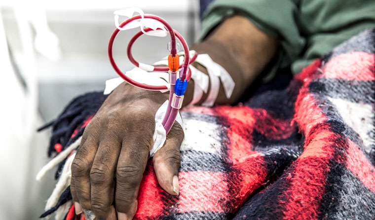 Aboriginal person receiving dialysis.
