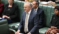 Prime Minister Anthony Albanese delivers a statement on the Closing the Gap Report in Parliament House on Thursday. (Image: AAP/Lukas Coch)
