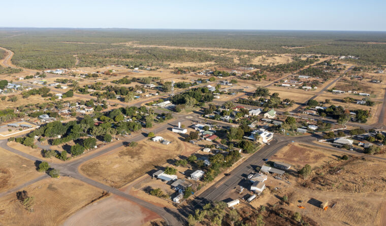 Aerial photo of a rural Queensland town. 