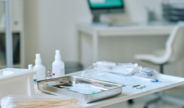 Table with GP medical equipment
