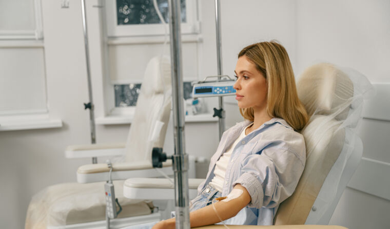 A woman having an iron infusion.
