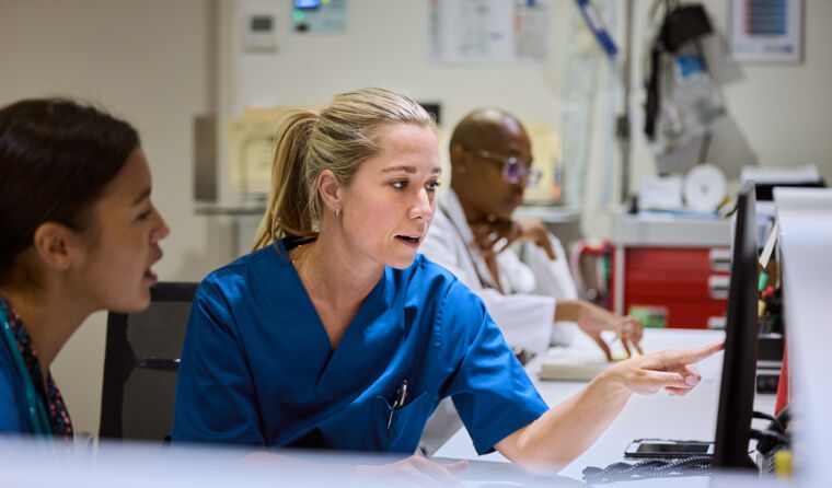 Healthcare professionals at a computer
