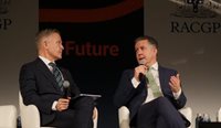 RACGP President Dr Michael Wright and Federal Health and Ageing Minister Mark Butler in discussion at GP25 in Brisbane. (Image: Jake Pinskier)