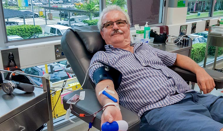 Tony Moorhead donating blood