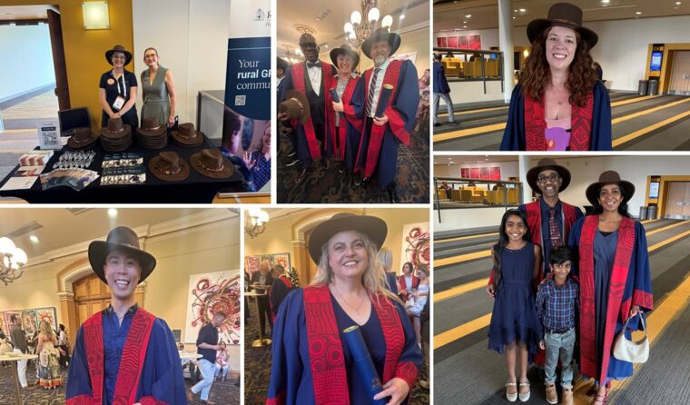 A collage of doctors wearing their hats