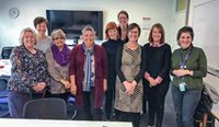 Let’s CHAT Dementia project team. L–R: Rachael Quigley, Sarah Russell, Lorraine Sholson, Roslyn Malay, Kate Bradley, Dr Jo Hughson, Dr Mary Belfrage, Wendy Allan, Dr Dina LoGiudice.