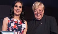 Dr Sana Mahmud receiving her award from RACGP Board Chair Christine Nixon. (Image: Stan Traianedes)