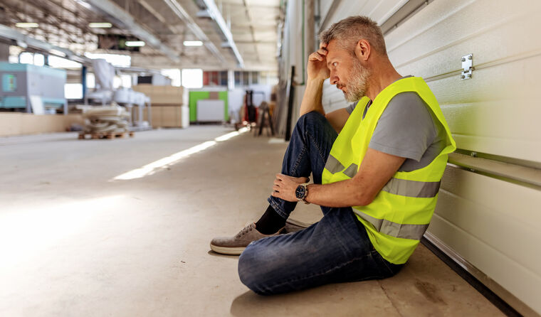 Male construction worker looking stressed