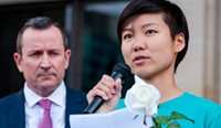 WA Premier Mark McGowan with voluntary assisted dying campaigner Belinda Teh outside WA Parliament House in Perth. Image: AAP