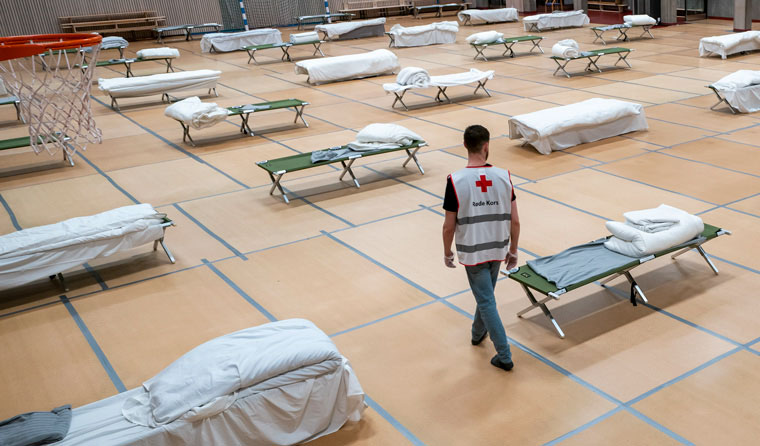 Makeshift hospital beds