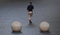 Man walking in Sydney, deserted.