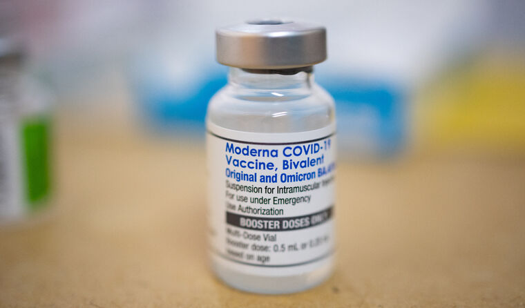 A vial of Moderna's bivalent vaccine. 