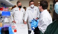 Prime Minister Anthony Albanese and Victorian Premier Daniel Andrews at Monash University’s Clayton Campus after it was announced as the site for the new mRNA vaccine production facility. (Image: AAP)