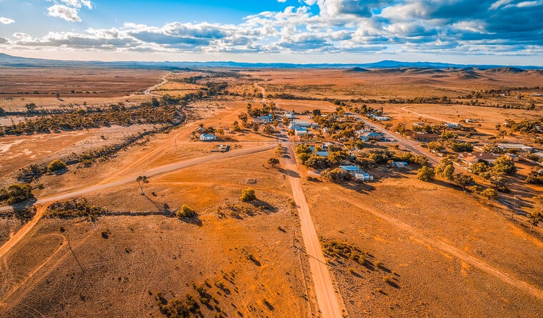 Drone shot of a regional Australian town.