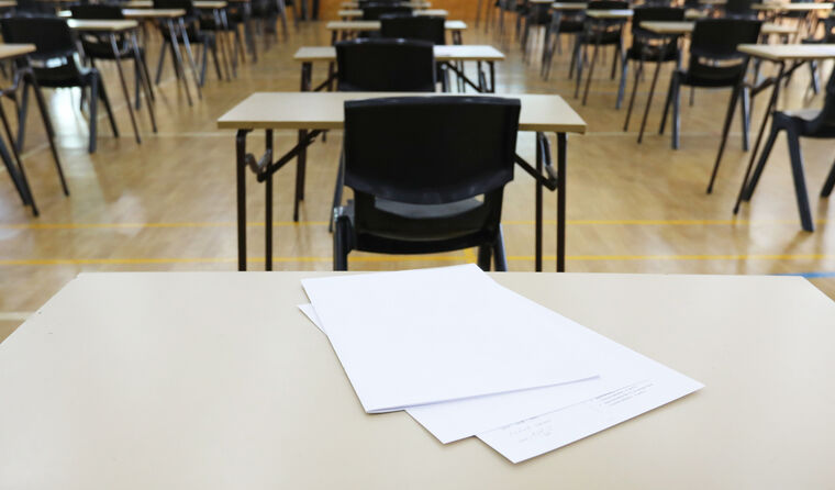 Group of empty exam desks