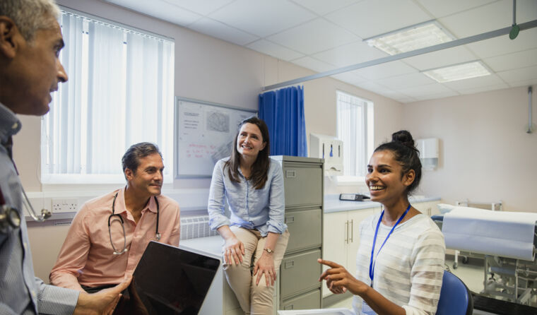 A medical team talking