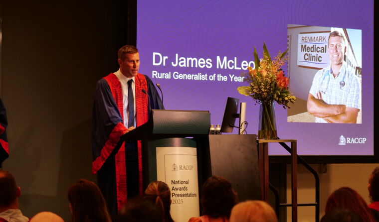 James McLeod accepting an RACGP Award.