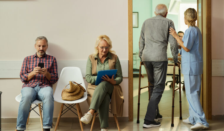 Patients waiting in a doctors' waiting room.