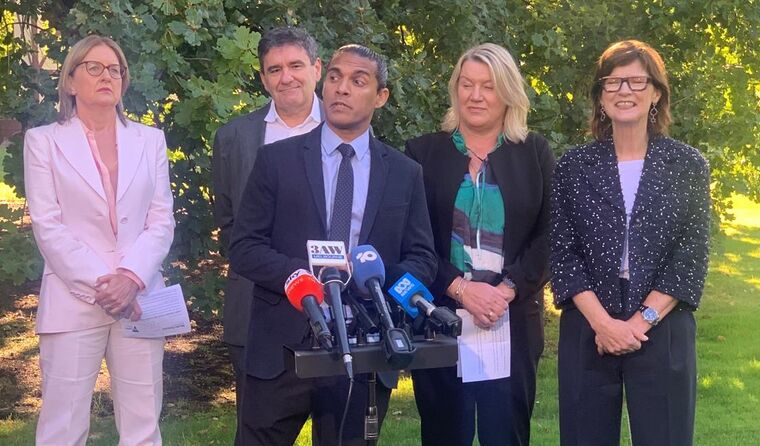 Professional men & women at a media announcement.