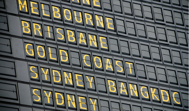 An airport departure board.