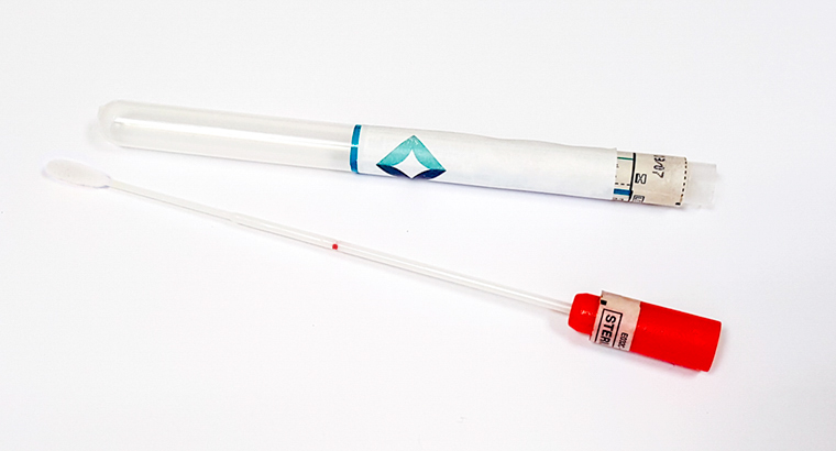 The self-collection sampling swab should be inserted to the red mark.