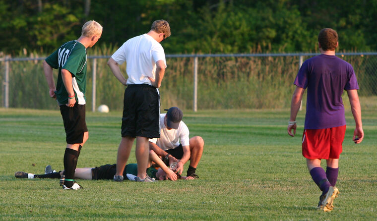 Sports field with head injury incident