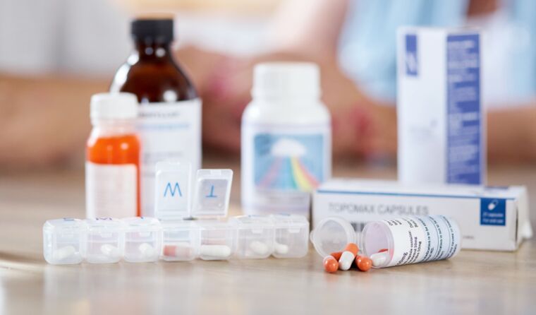 Jars of medications on a table