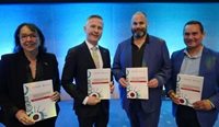 Main: (L–R) RACGP CEO Georgina van de Water, RACGP President Dr Michael Wright, NAATSIHWP Chair David Follent, NAATSIHWP CEO Karl Briscoe, at the Practice Owners Conference. (Image: Jake Pinskier)