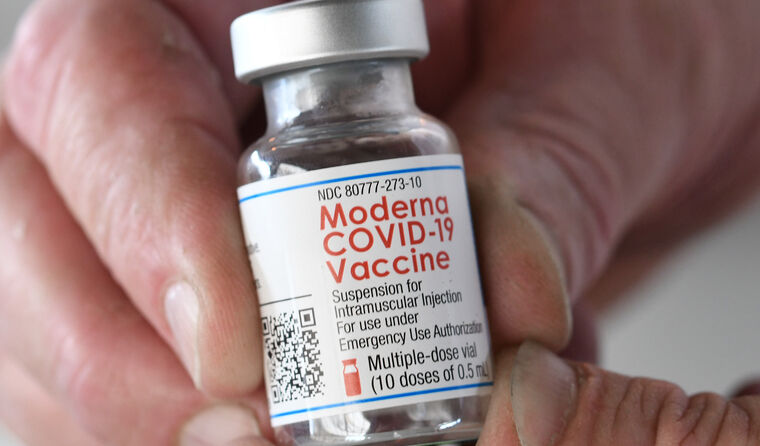 A vial of Moderna’s COVID-19 vaccine.